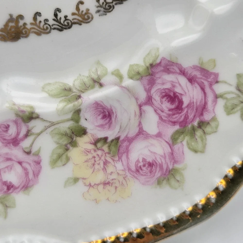 Set Of 5 Three Crown China Germany Floral Rose Salad / Dessert Plates Gold Gilt